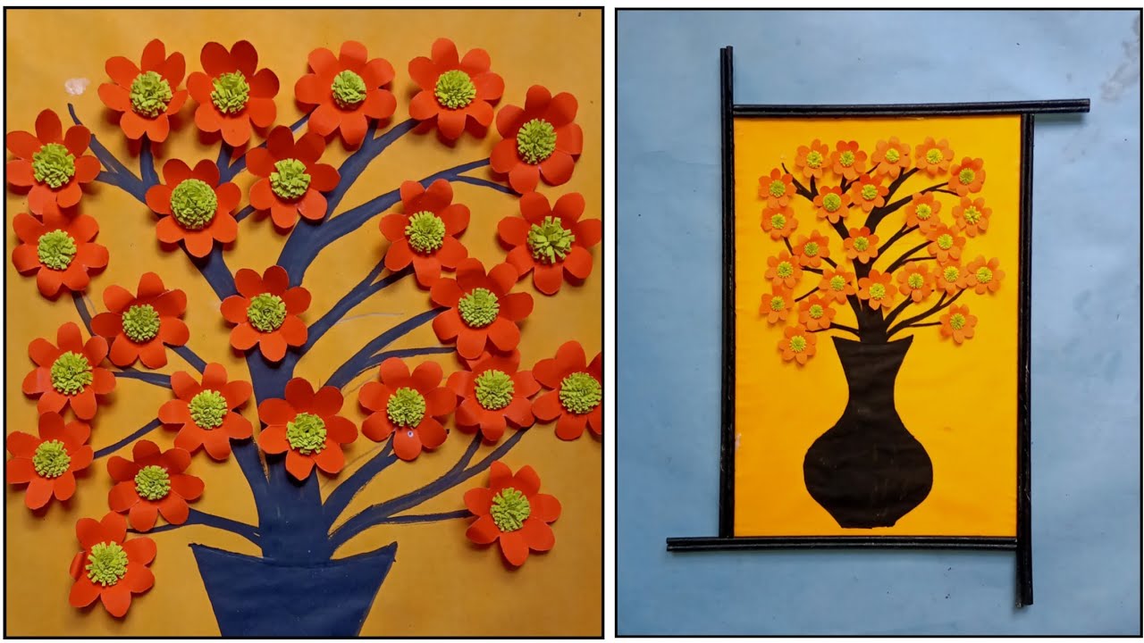 Paper Wall Decoration Idea | Paper Flowers Wall hanging | Easy Wall