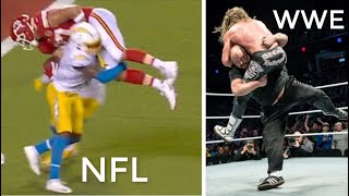 Derwin James body-slammed to Travis Kelce with a WWE-style “spinebuster.”