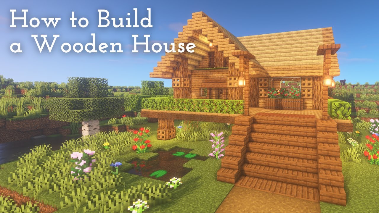 Minecraft How To Build A House Made Of Three Kinds Of Wood 三種類の木材で作るオシャレな家 Youtube