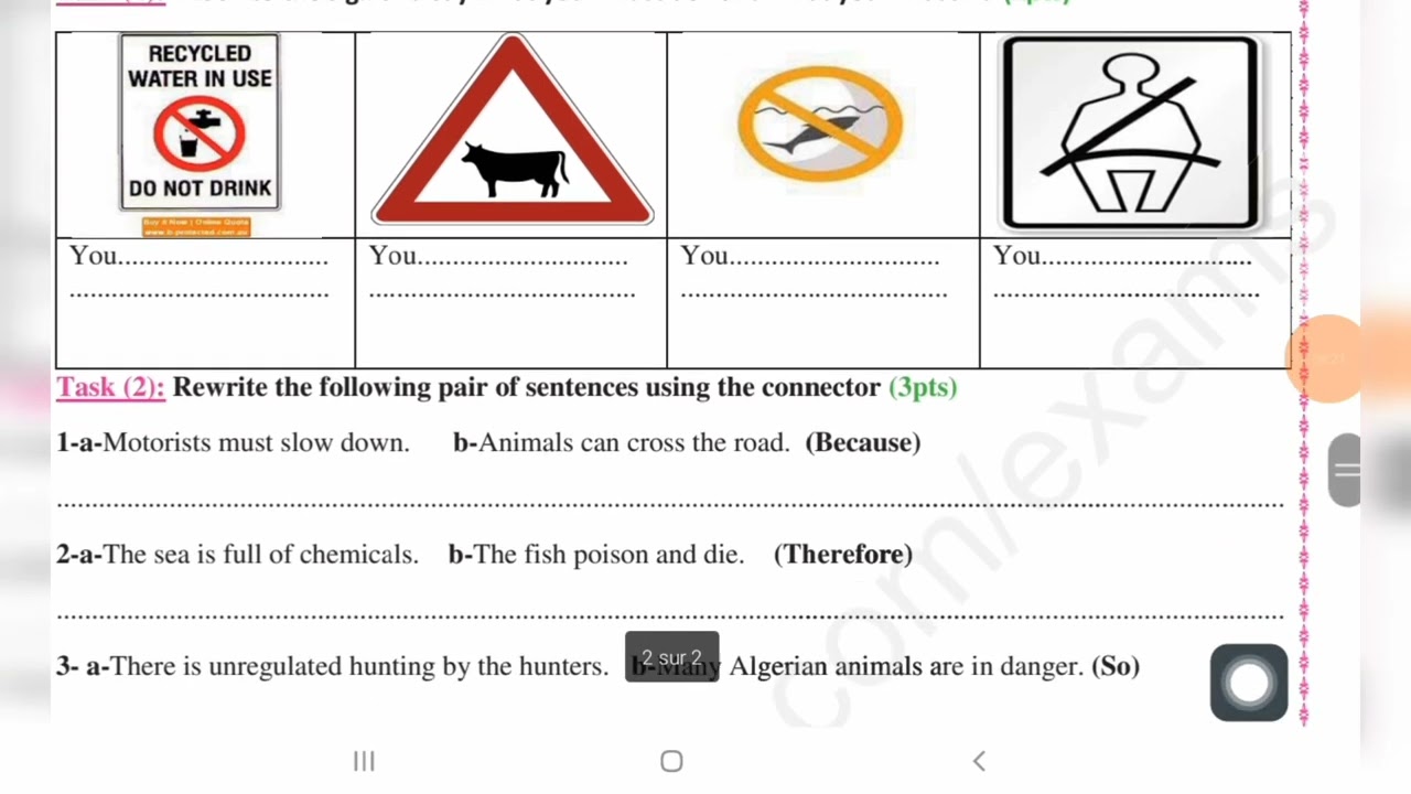 فرض الفصل الثالث لغة انجليزية سنة ثالثة متوسط
