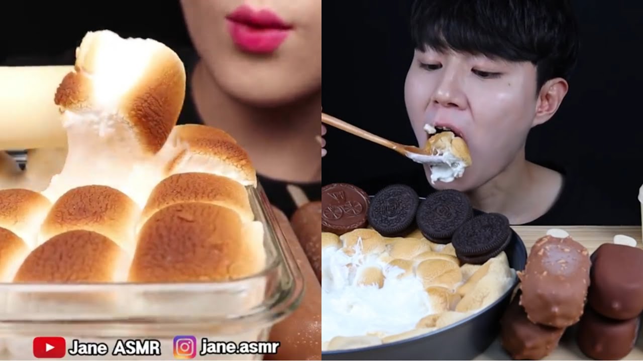 MUKBANGERS EATING MARSHMELLOW S'MORES DIP | ASMR 마시멜로 - YouTube