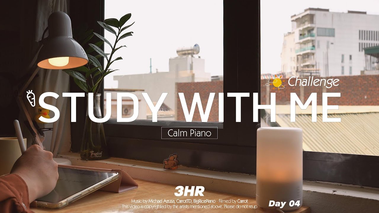 3-HOUR STUDY WITH ME | Calm Piano🎹 | Pomodoro 50-10 | Sunny Day ☀️| Day 4 3-HOUR STUDY WITH ME | Calm Piano🎹 | Pomodoro 50-10 | Sunny Day ☀️| Day 4