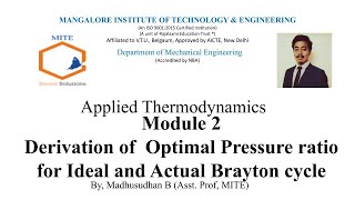 ATD - Module 2 - Derivation of  Optimal Pressure ratio for Ideal and Actual Brayton cycle