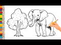 Beautiful Elephant and 4 more animals drawing, best drawing step by step, Little artists oasis