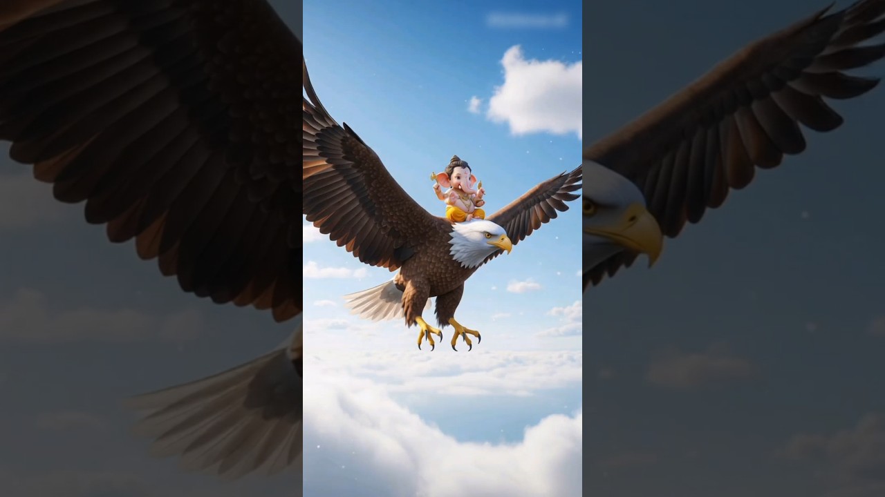 "3D Realistic Lord Ganesha Riding on Eagle in Sky | Divine Ganpati Artwork | Spiritual Power and