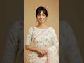 ✨Off-White Cotton Saree Blouse: Simple Floral Vine Embroidery | Perfect Pink &amp; White Saree Look ✨