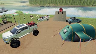 Camping and boating on the lake | Farming simulator 19 camping and mudding