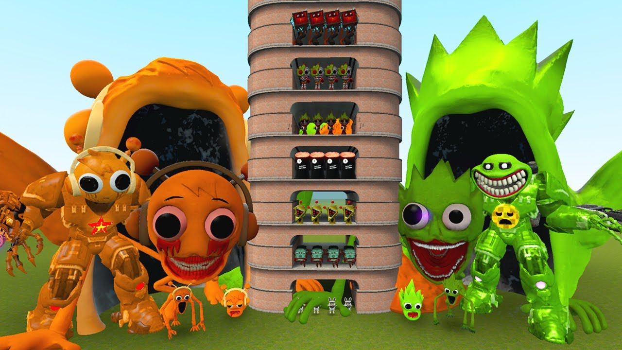 TALLGRASS LITTLE TO BIG ALL ORANGE SPRUNKI VS ALL SPRUNKI LIME PHASES 1 - 10 in GMod!