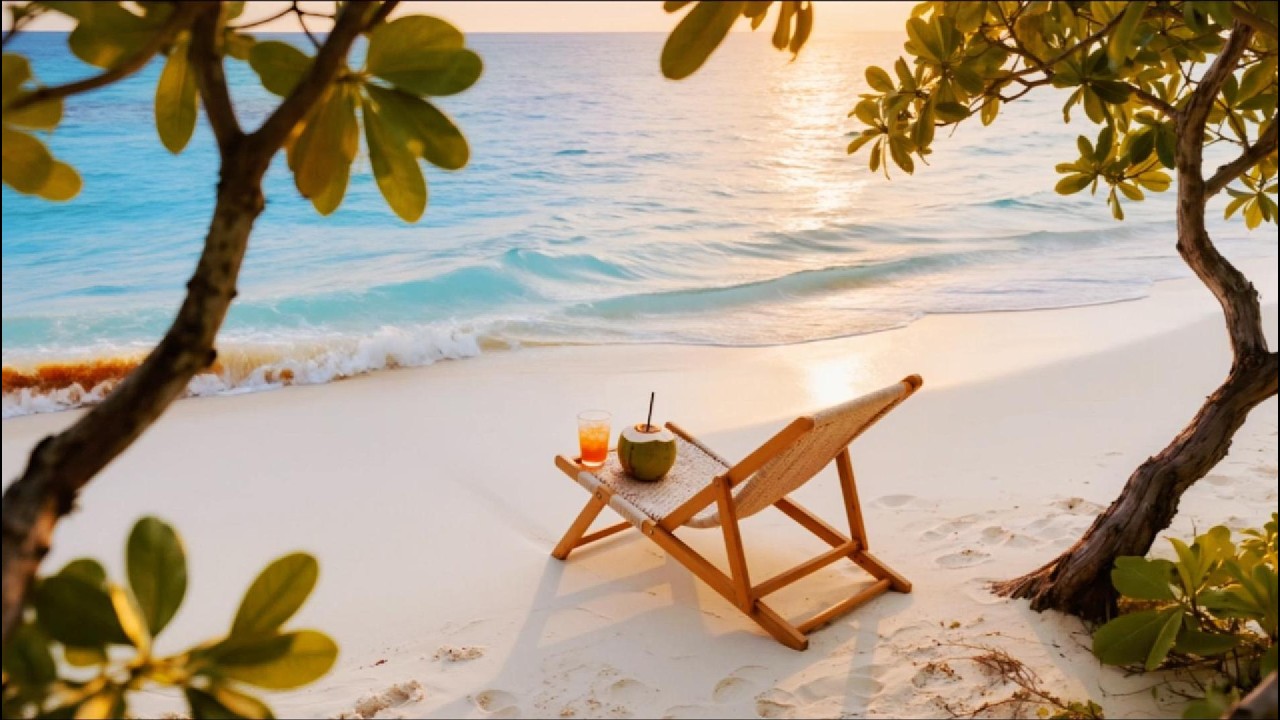 Relaxing Paradise Beach Ambience | Calm Ocean Sounds Under the Trees to Unwind