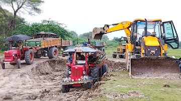JCB 3DX Backhoe Loader Loading Mud Work By Mahindra Tractor | tractor video | come to village |