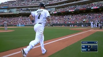 TB@MIN: Mauer drills game-trying home run to left