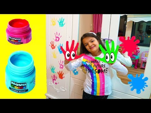Masal and Öykü Learn Colored Finger Paints - Fun Kids Video
