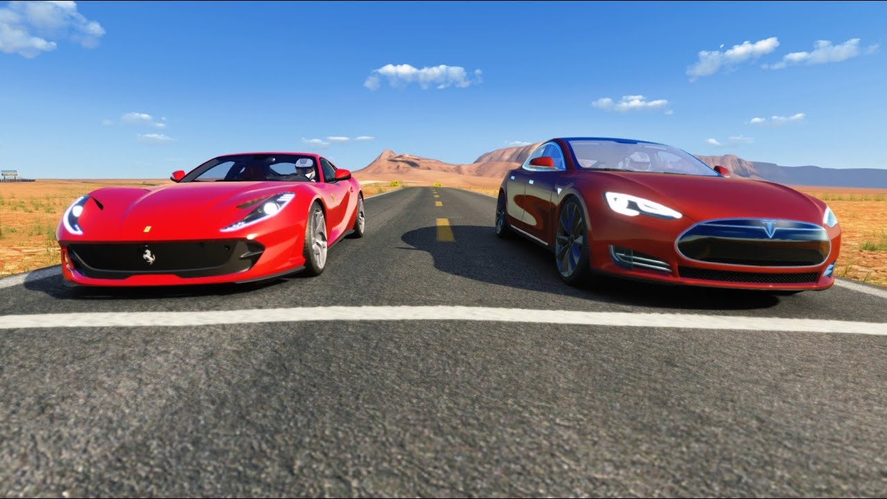 Tesla Model S P100D vs Ferrari 812 Superfast at Monument Valley - YouTube