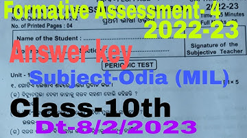 FA-4 Formative Assessment- 4 Subject Odia MIL Class 10th/X Question with answer Dt-8/2/2023