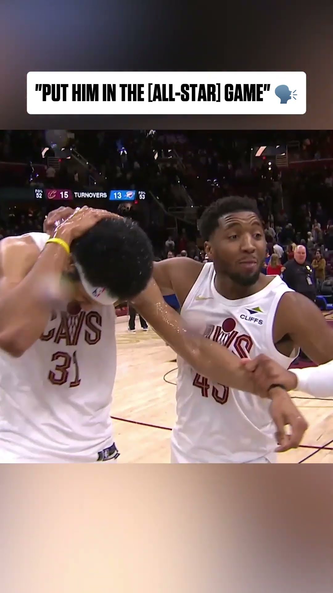 Jarrett Allen got a water bottle shower during his interview ?