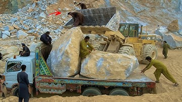 Huge Mountain Stone Cutting Marble Making | Truck Loading Process