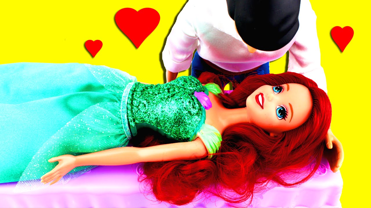 Disney Princess Ariel the Little Mermaid Saved from Spell by Her True Love.  Frozen Elsa Anna Hans.