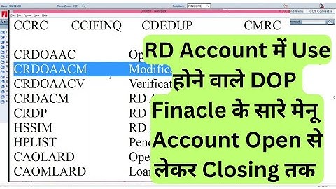 All menus of DOP Finacle used in RD account
