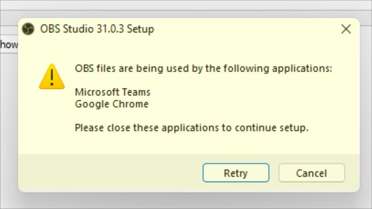 OBS Files are being used by the following applications in Windows 11/