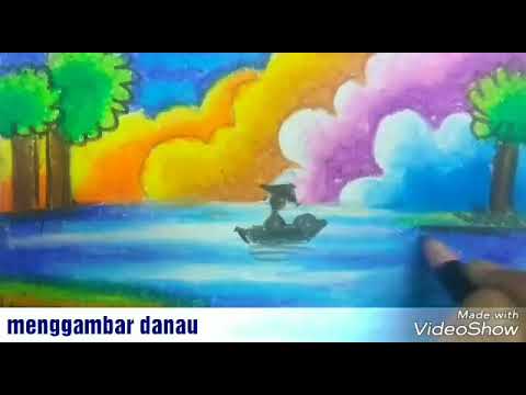 Cara menggambar dan mewarnai langit dan danau dengan 