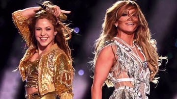 Jennifer Lopez teaches Shakira her dance moves during the rehearsal of the SuperBowl halftime show