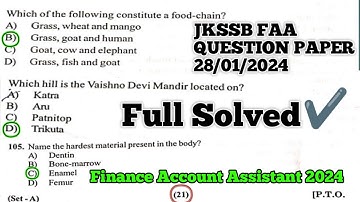 JKSSB FAA QUESTION PAPER 28/01/2024 || Full Solved Paper of Finance Account Assistant 2024