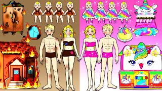 Rainbow UNICORN Family vs POOR Family Dress Up 💗🤎 - Barbie's New Home Handmade | WOA Barbie House