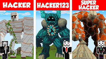 Minecraft HACKER vs HACKER vs HACKER: GOLEM HOUSE BUILD CHALLENGE in Minecraft / Animation