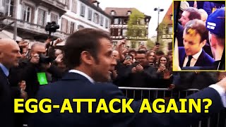 French President Emmanuel Macron got egg twice