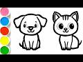 Learn Pet Animals for Toddlers | Puppy and Kitten Drawing and Coloring