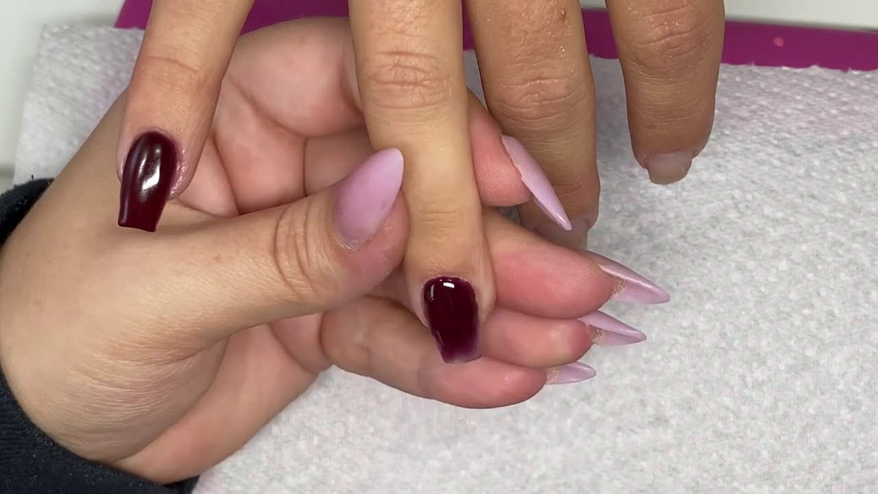 Burgundy Acrylic Nail Redesign, Prep And Finish File