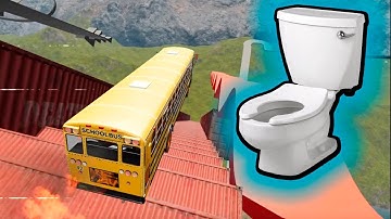 BeamNG Drive – School Bus Jumps Down Massive Stairs | Extreme USA Bus Crash Physics