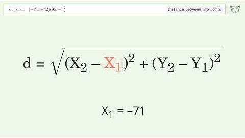 Find the distance between two points p1 (-71,-32) and p2 (95,-8): Step-by-Step Video Solution