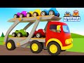 Un camión transportador de coches. Vehículos de servicio. Dibujos animados para niños.