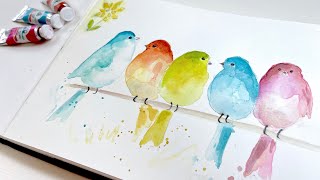 How to Paint Cute and Colorful Watercolor Birds - Easy Greetings Card Idea - Step by Step Tutorial