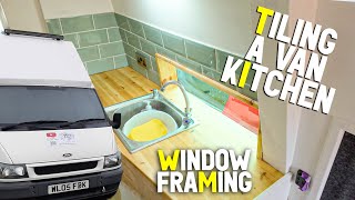 VAN CONVERSION KITCHEN | DIY tile backsplash!!! | VAN WINDOW FRAME