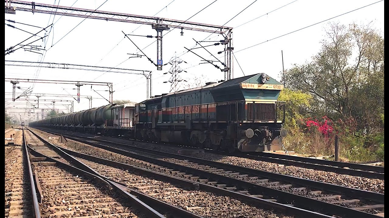 INDIAN RAILWAYS A WDG4 diesel takes a tanker rake on Delhi Mathura main line
