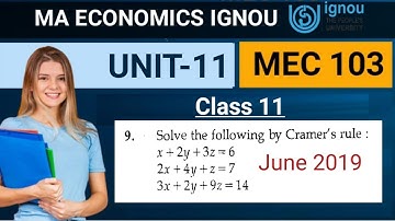 MEC 103 unit 11 class 11  |Matrix and determinants  | Cramer rule | | MA Economics Ignou | MEC |