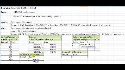 dec2oct function in excel