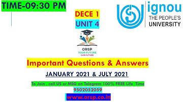 | Important Question | DECE1 Unit 4 (PART-1) | IGNOU | JANUARY-JULY 2021 | ORSP |