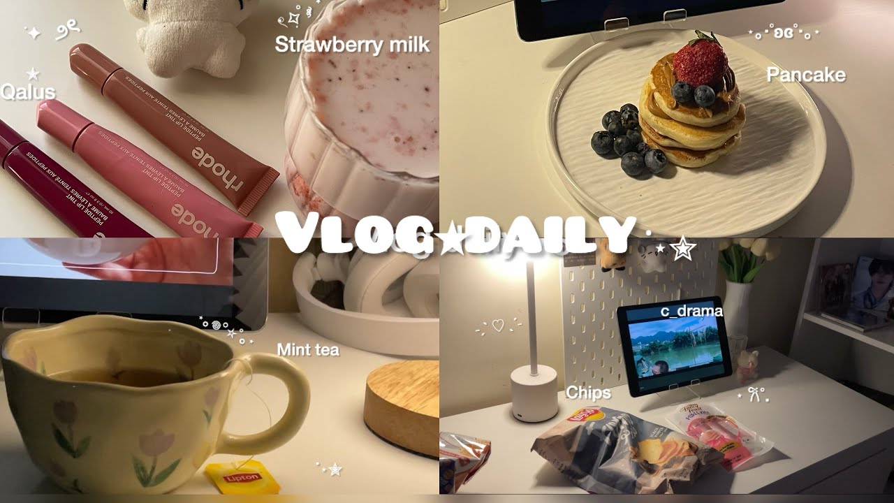 Vlog | يوم هادي بالبيت 🍓 حليب فراولة + بان كيك
