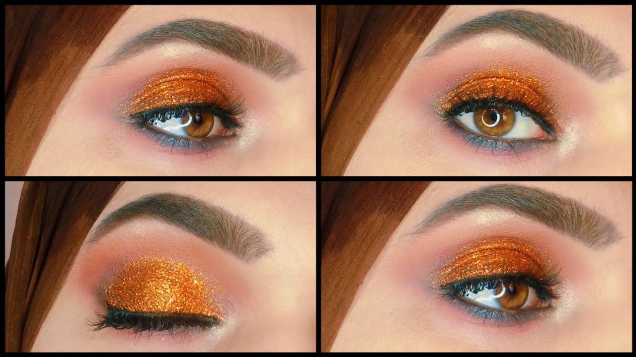Warm Orange Glitter Eye Makeup Tutorial Makeover Diaries YouTube