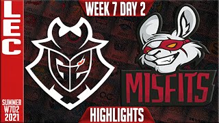 G2 vs MSF Highlights | LEC Summer 2021 W7D2 | G2 Esports vs Misfits Gaming
