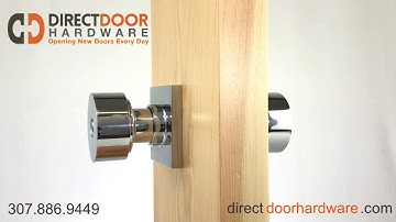 Emtek Modern Round Keyed Knob with Square Rosette in Polished Chrome