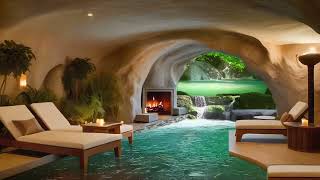 private cave in house with waterfall and fireplace, cueva privada en casa con cascada y chimenea