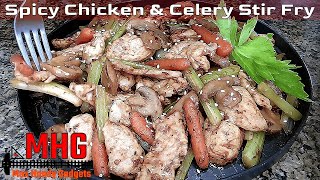 Spicy Chicken and Celery Stir Fry with Mushrooms