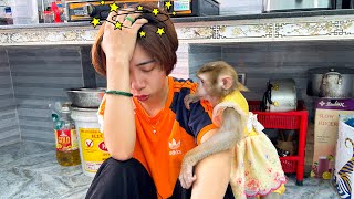 Monkey Kaka is worried that her mom is dizzy from fatigue