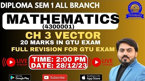 CH 3 VECTOR DIPLOMA SEM 1 MATHEMATICS  FULL REVISION || MIMP FOR GTU || 20 MARKS IN GTU EXAM #gtu