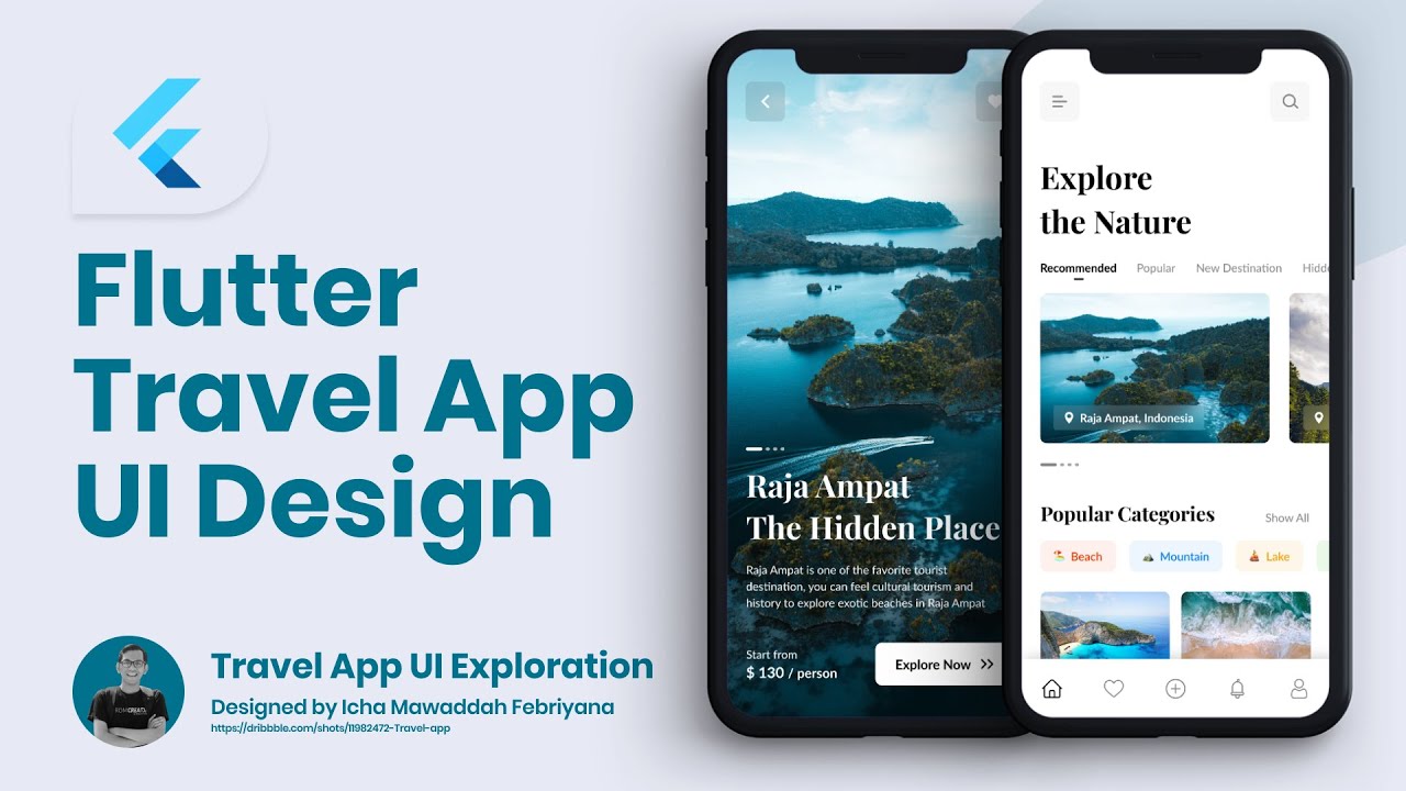 Flutter Ui Tutorial - [ Part 1 ] Designing Travel App Ui Design | Ui  Exploration Dribbble - Youtube