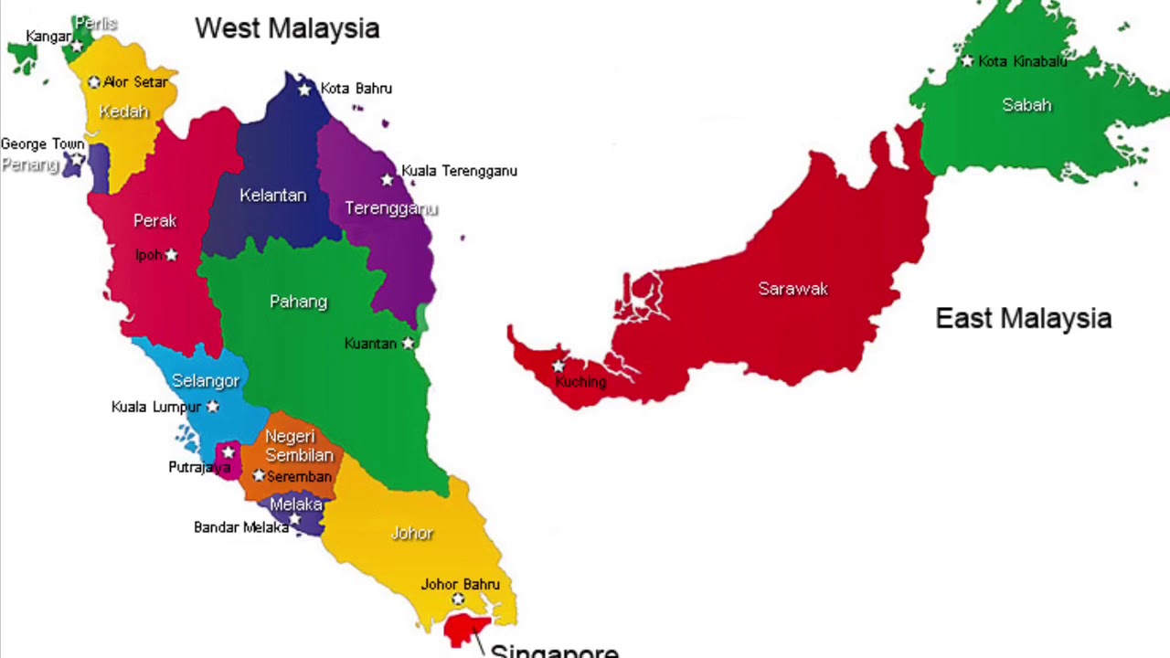 Малайзия регион. Административное деление Малайзии. Регионы Малайзии. Штаты Малайзии на карте. Карта Малайзии с регионами.